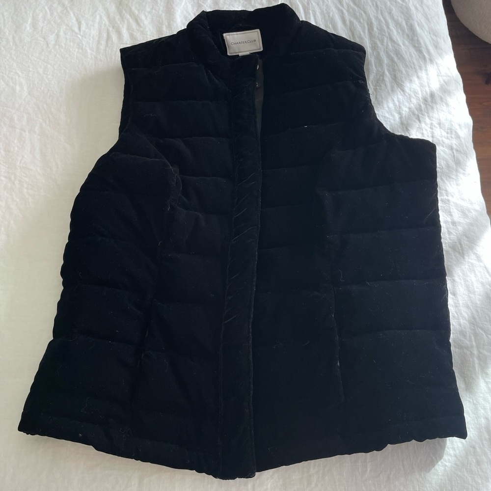 Charter Club black velvet puffer vest